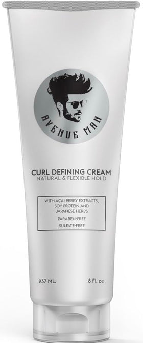 Avenue Man front packaging showing curl cream and clear branding benefit