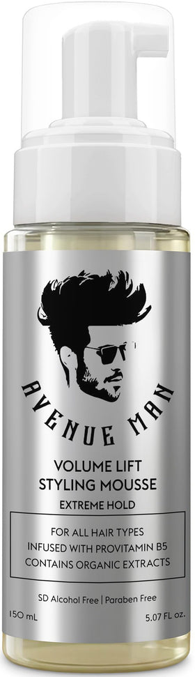 Avenue Man front packaging showing 5.07 oz mousse for bold lift