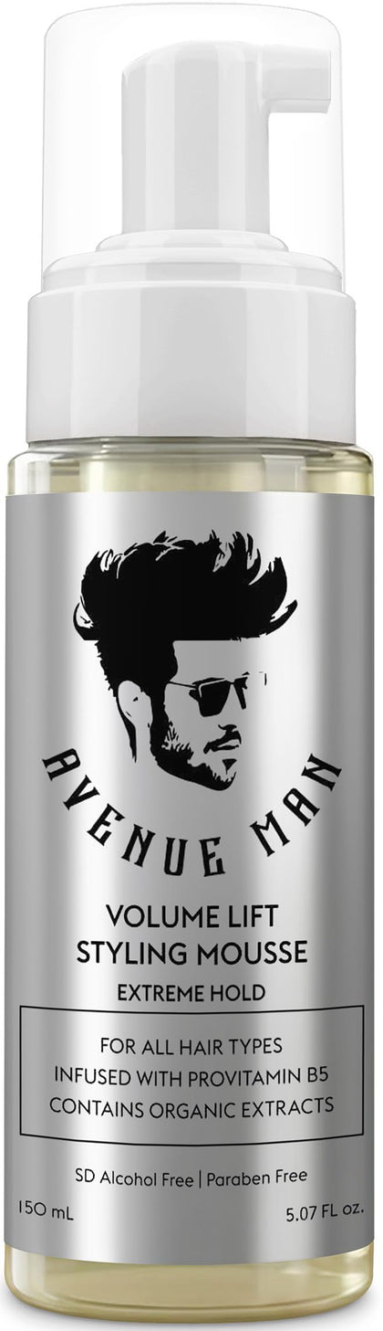Avenue Man front packaging showing 5.07 oz mousse for bold lift