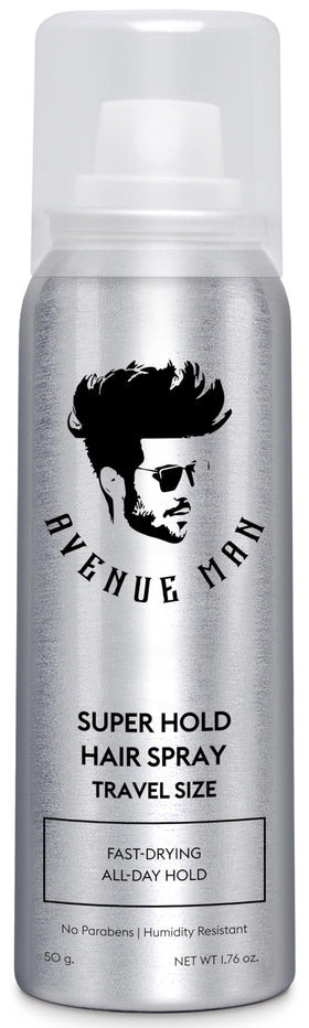 Avenue Man front packaging showing compact travel can and branding benefit travel-ready hold