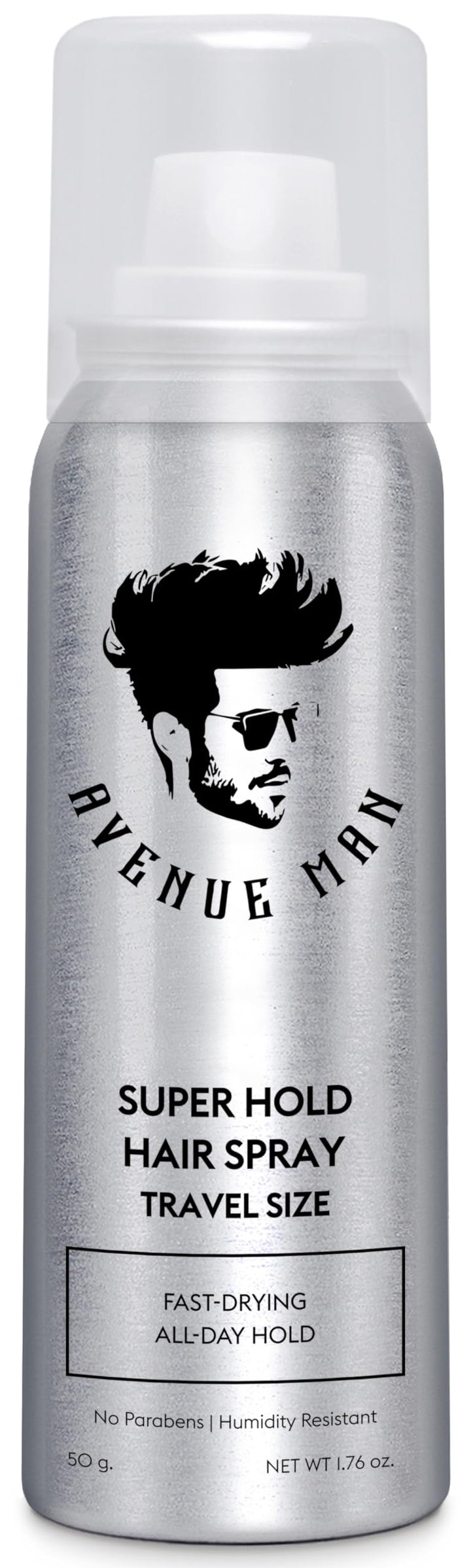 Avenue Man front packaging showing compact travel can and branding benefit travel-ready hold