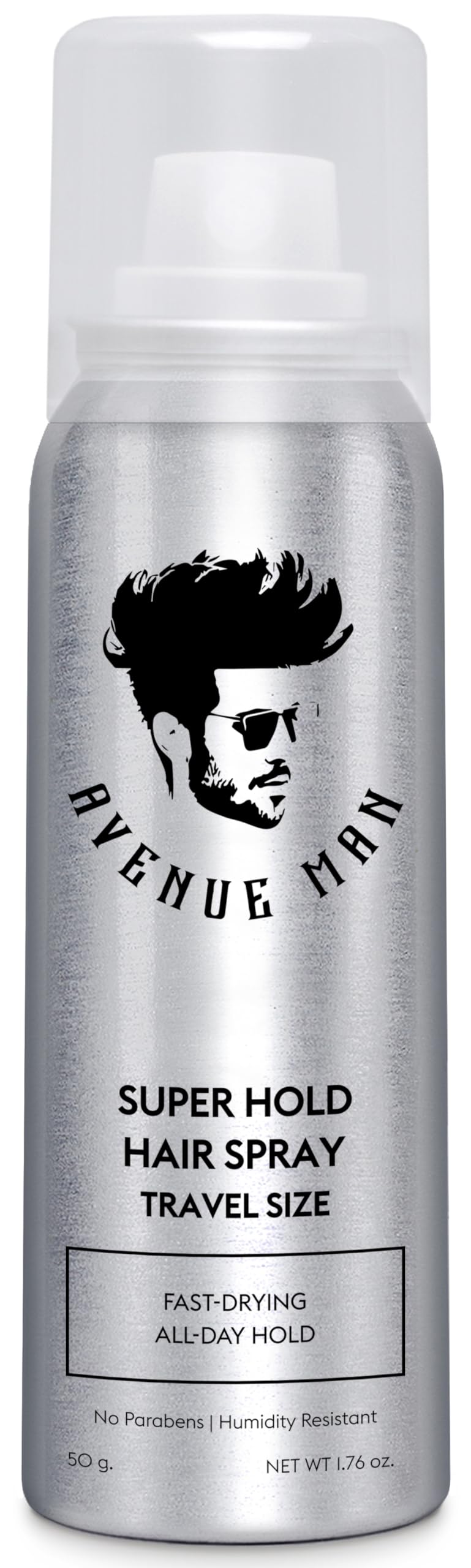 Avenue Man front packaging showing compact travel can and branding benefit travel-ready hold