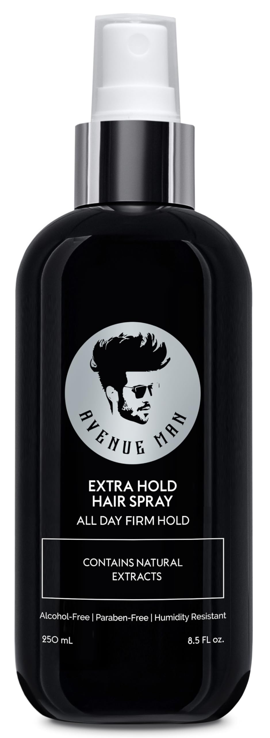 Avenue Man front packaging showing bottle and branding, conveys professional hold