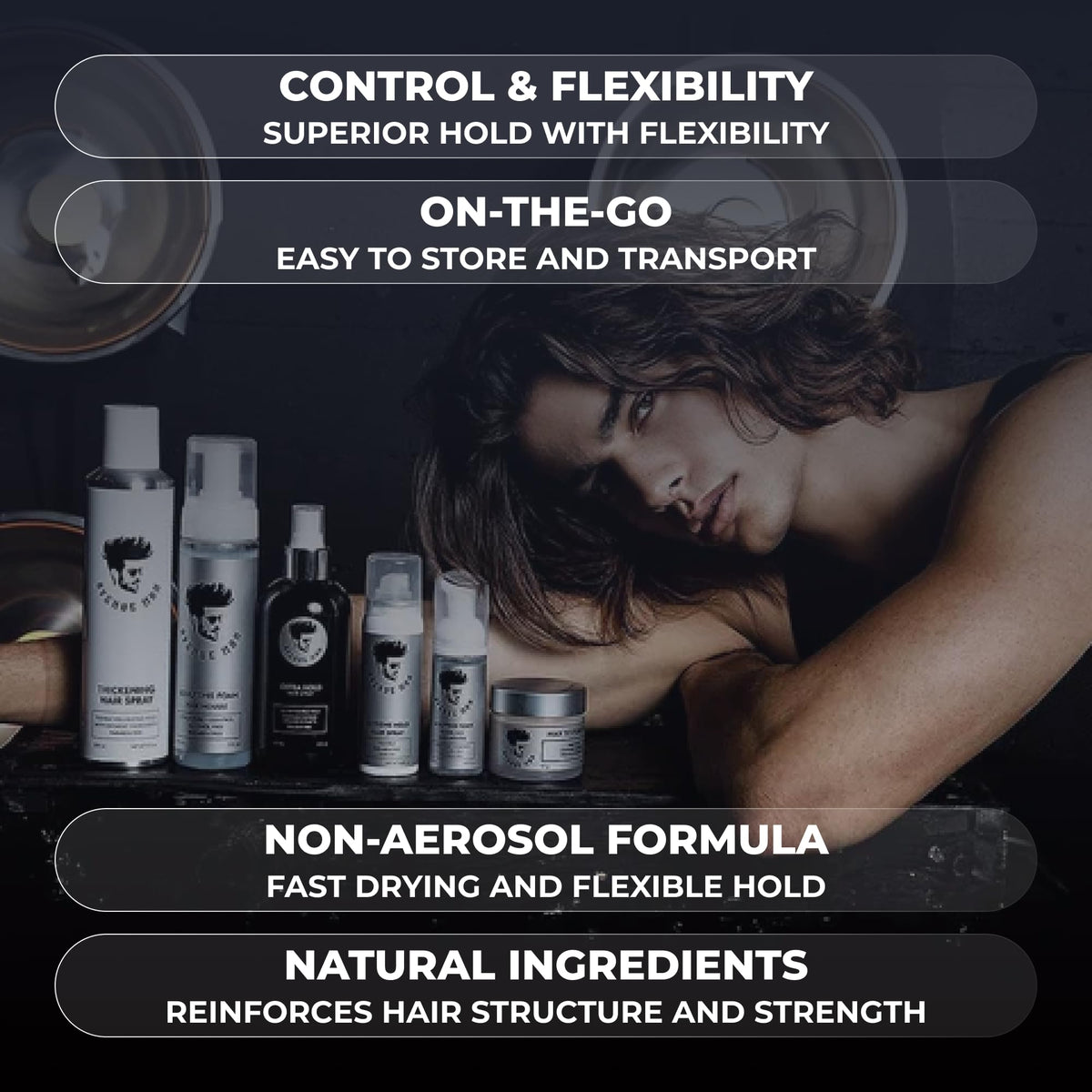 Avenue Man botanical ingredients arranged, emphasizes natural extracts for hydration