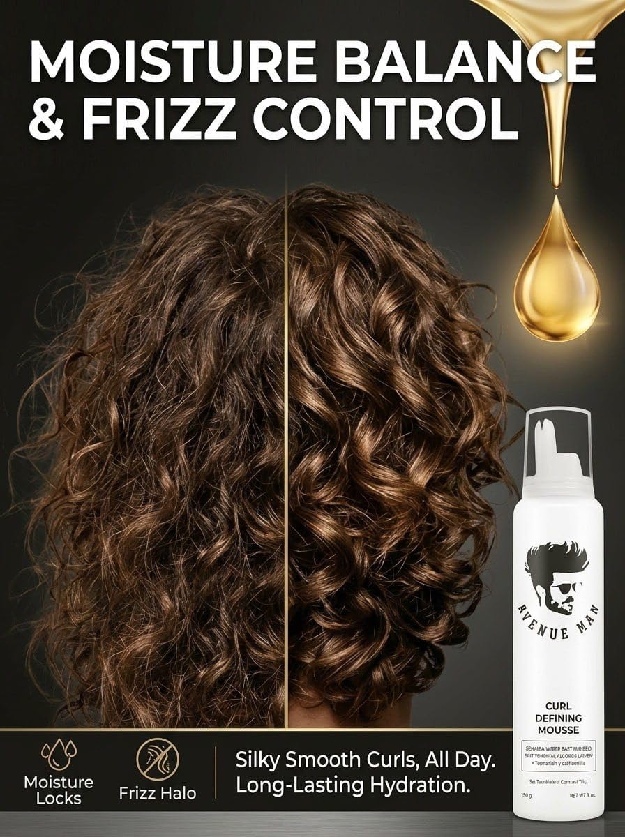 Avenue Man ingredients label highlighting argan oil and silk protein for healthier curls