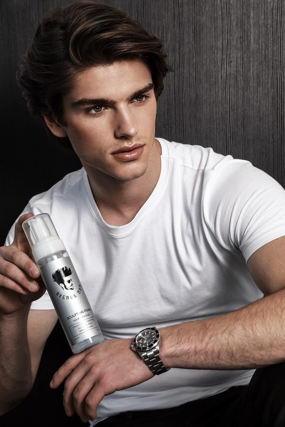 Avenue Man label detail highlighting stylist-developed professional formula benefit