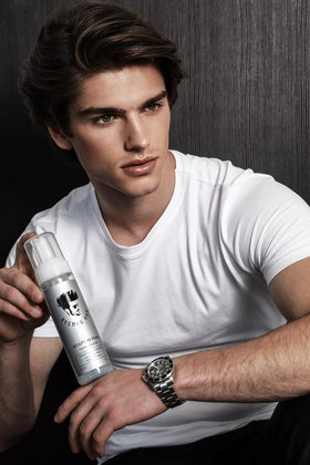 Avenue Man label detail highlighting stylist-developed professional formula benefit
