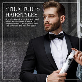Close argan oil drop with Avenue Man highlighting nourishing shine