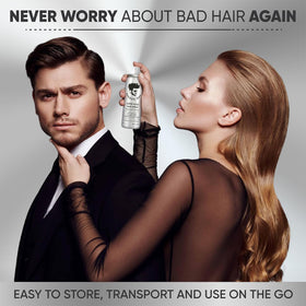 Avenue Man hairspray being applied to styled hair for instant hold and frizz control