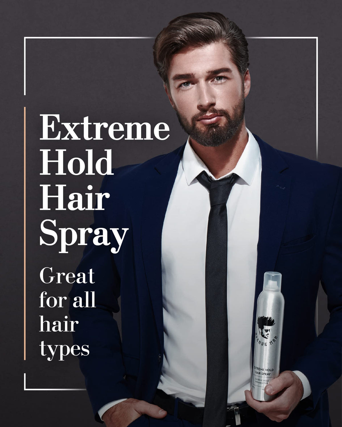Avenue Man fine spray mist in air demonstrating fast-dry hold benefit