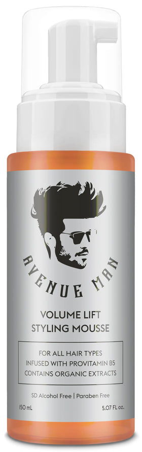 Avenue Man front packaging showing lift mousse and product benefit
