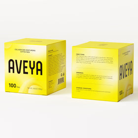 AVEYA pad used in bathroom routine portraying refreshed, dewy skin benefit