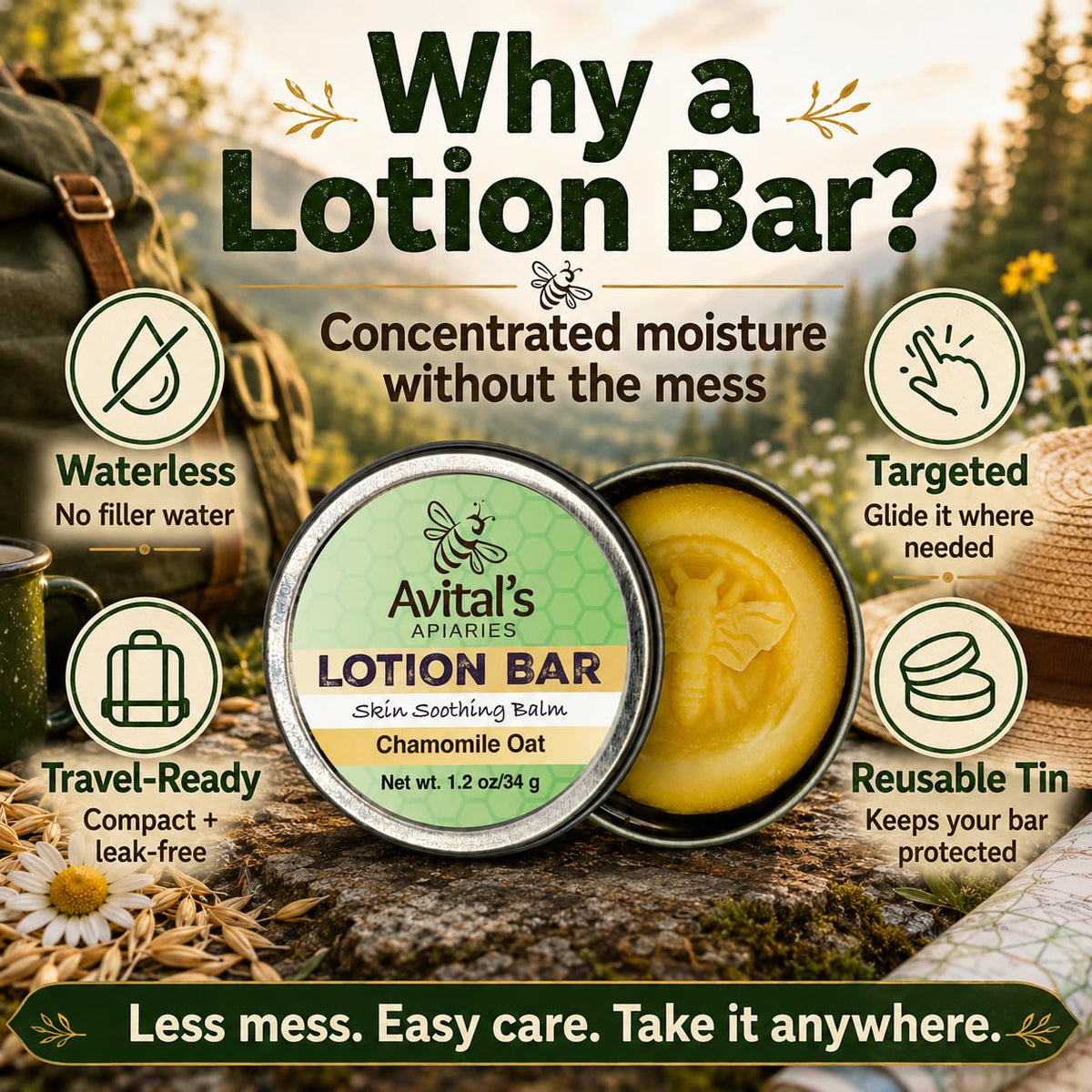 Avital's Apiaries close-up of lotion bar texture highlighting smooth beeswax finish