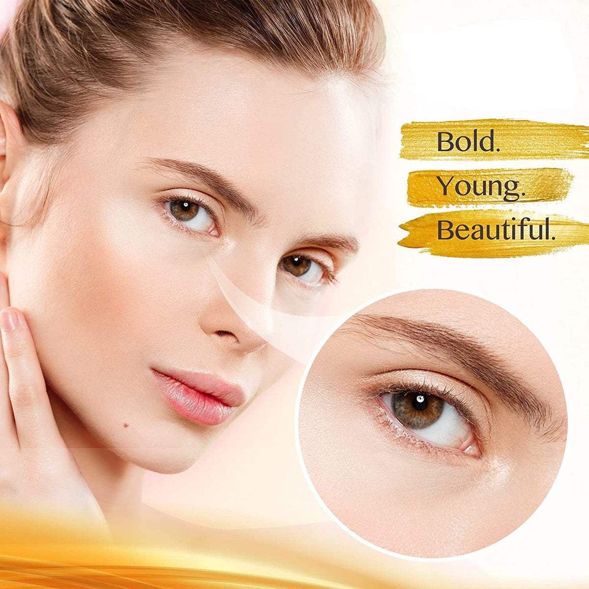AVJONE close-up of a single gold hydrogel patch highlighting texture and adhesion benefit
