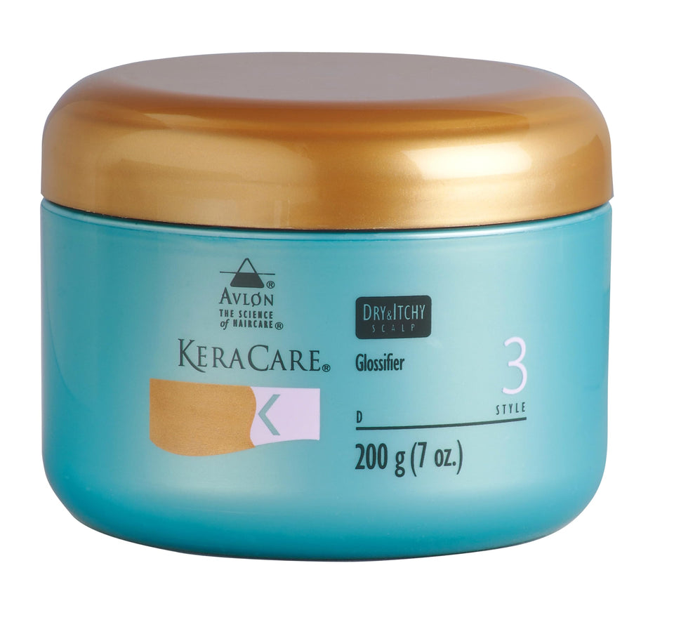 Avlon Keracare glossifier jar front view showing label and compact size benefit