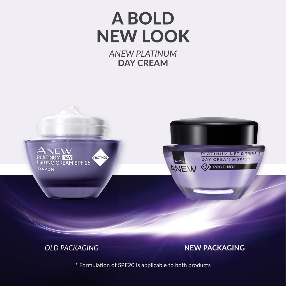 AVON Anew Platinum on bathroom shelf in morning routine setting for refreshed skin