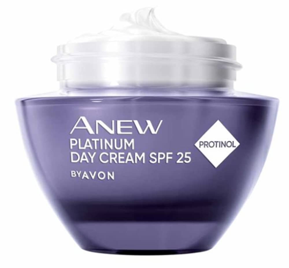 AVON Anew Platinum night cream open jar showing rich emollient for overnight repair