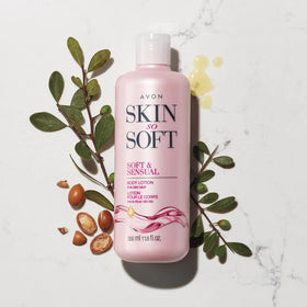 AVON close-up of lotion texture with argan oil, shows rich moisturizing benefit
