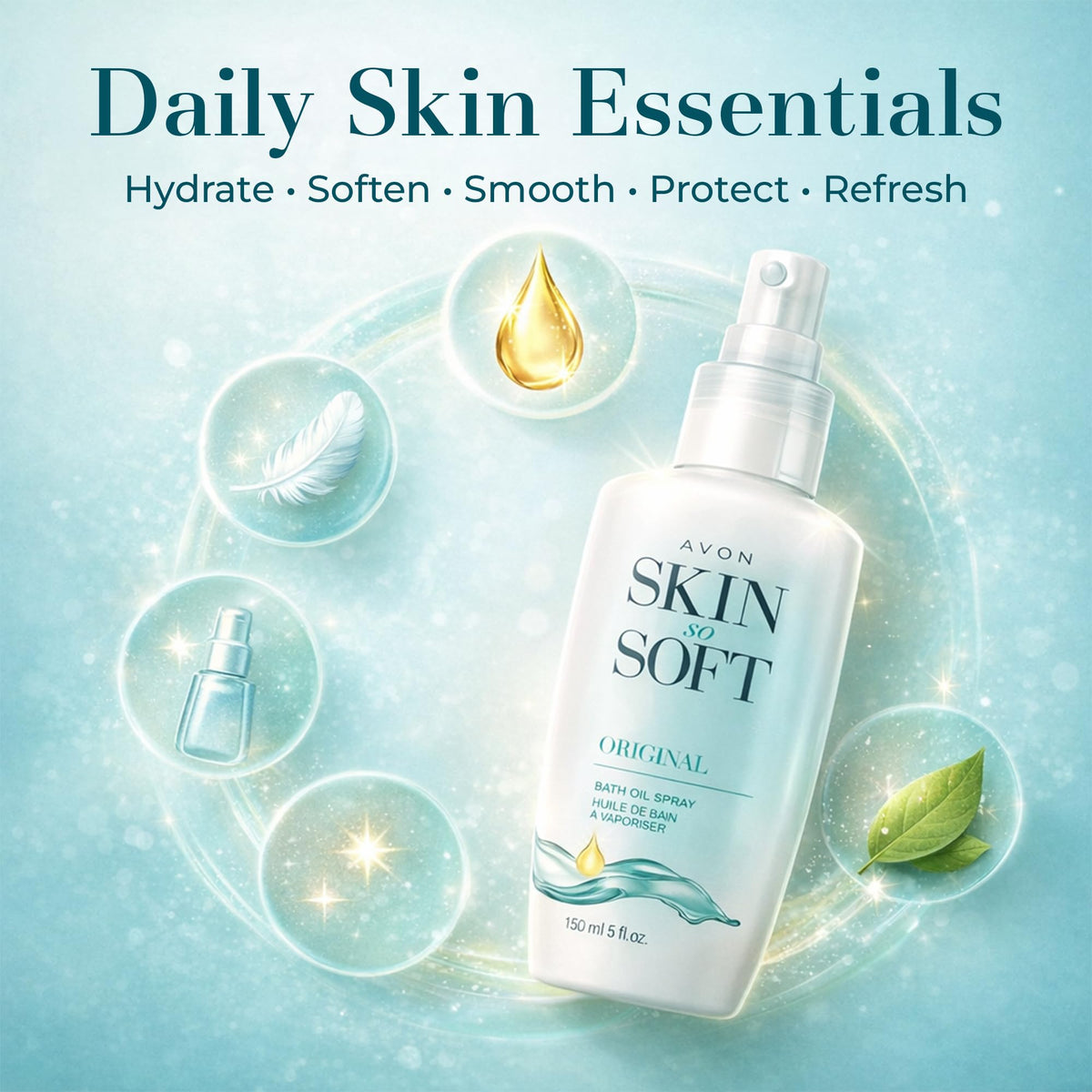 Avon Skin So Soft applied in shower to lock in moisture and hydrate skin