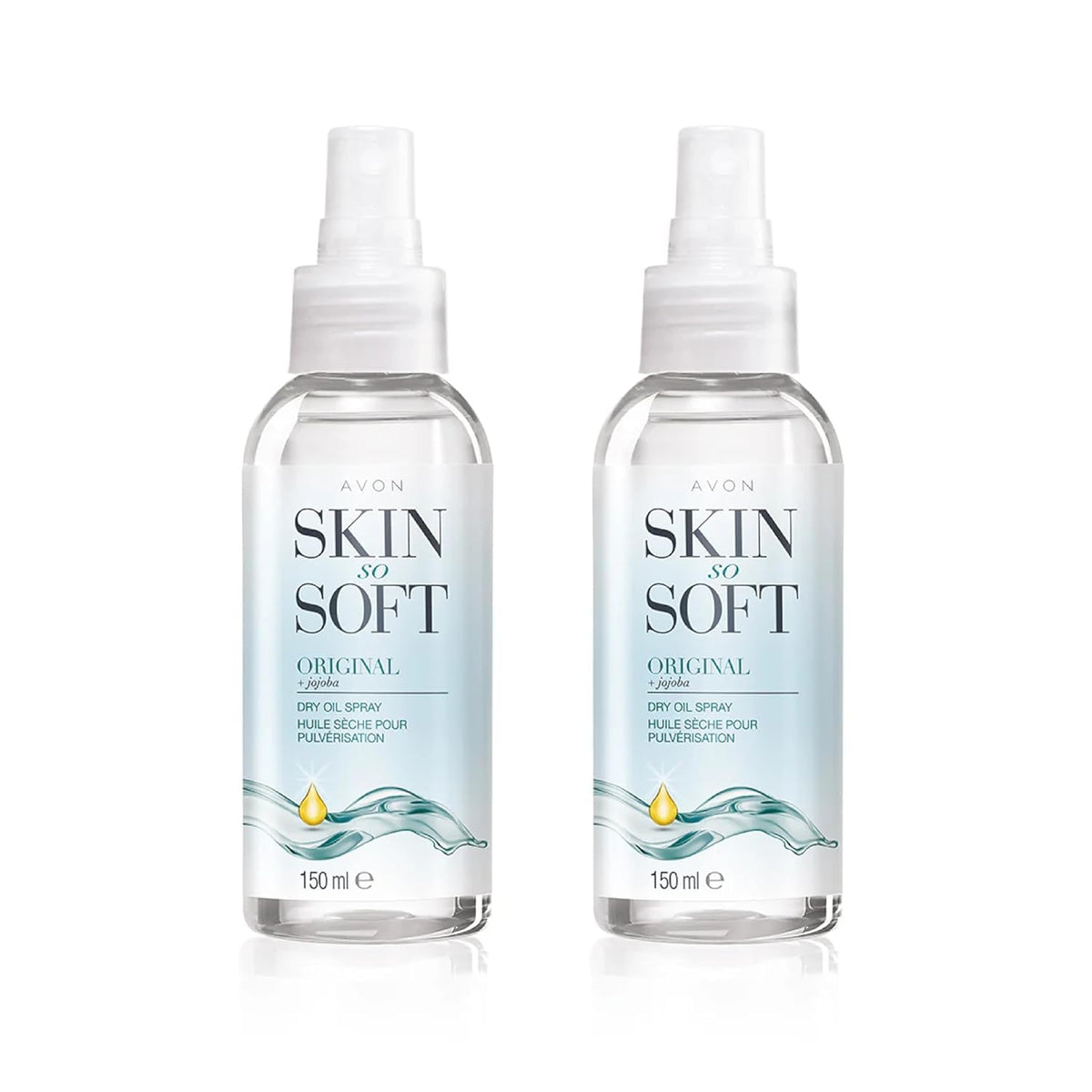 AVON SKIN SO SOFT front packaging showing two travel-size bottles and value