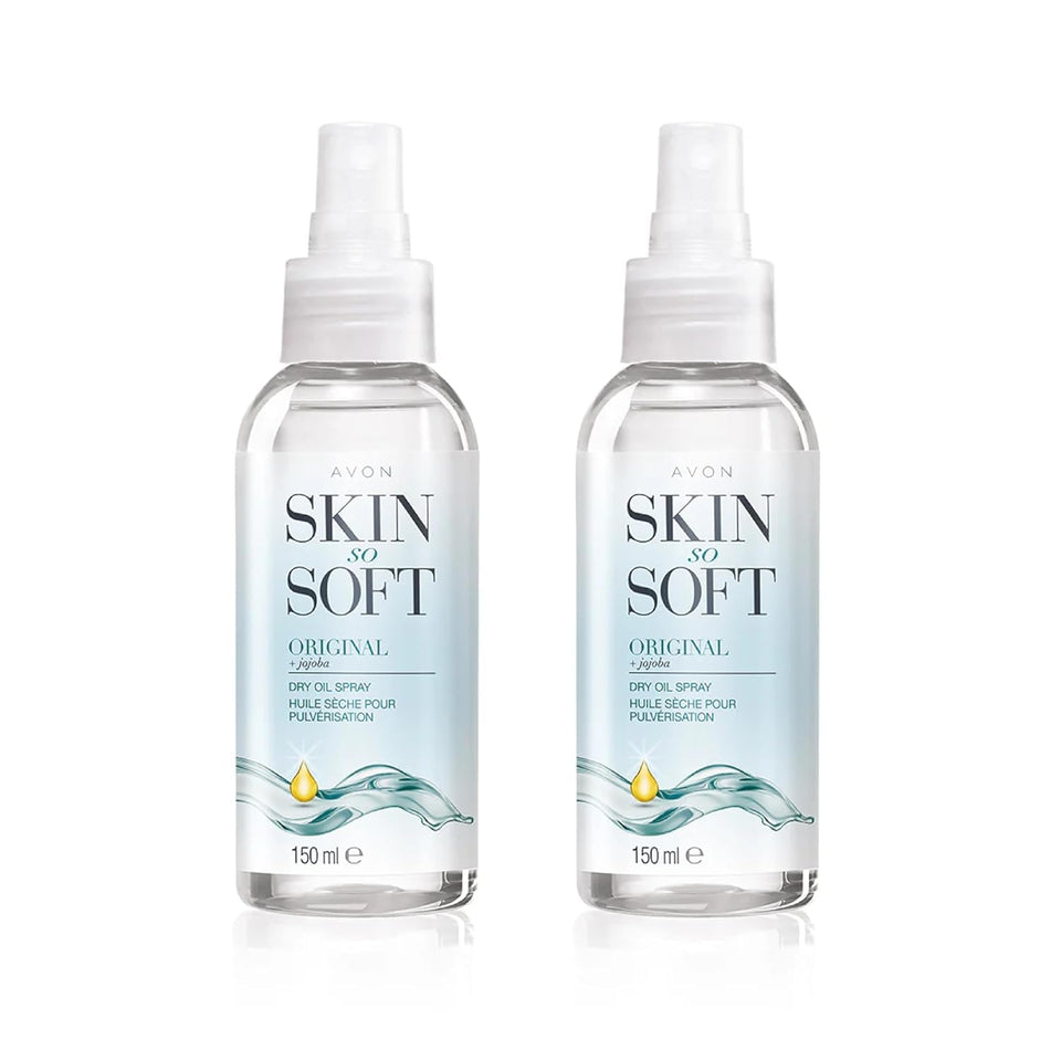 AVON SKIN SO SOFT front packaging showing two travel-size bottles and value