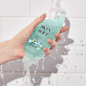 AVON bottles hung in shower showing organized storage and easy access