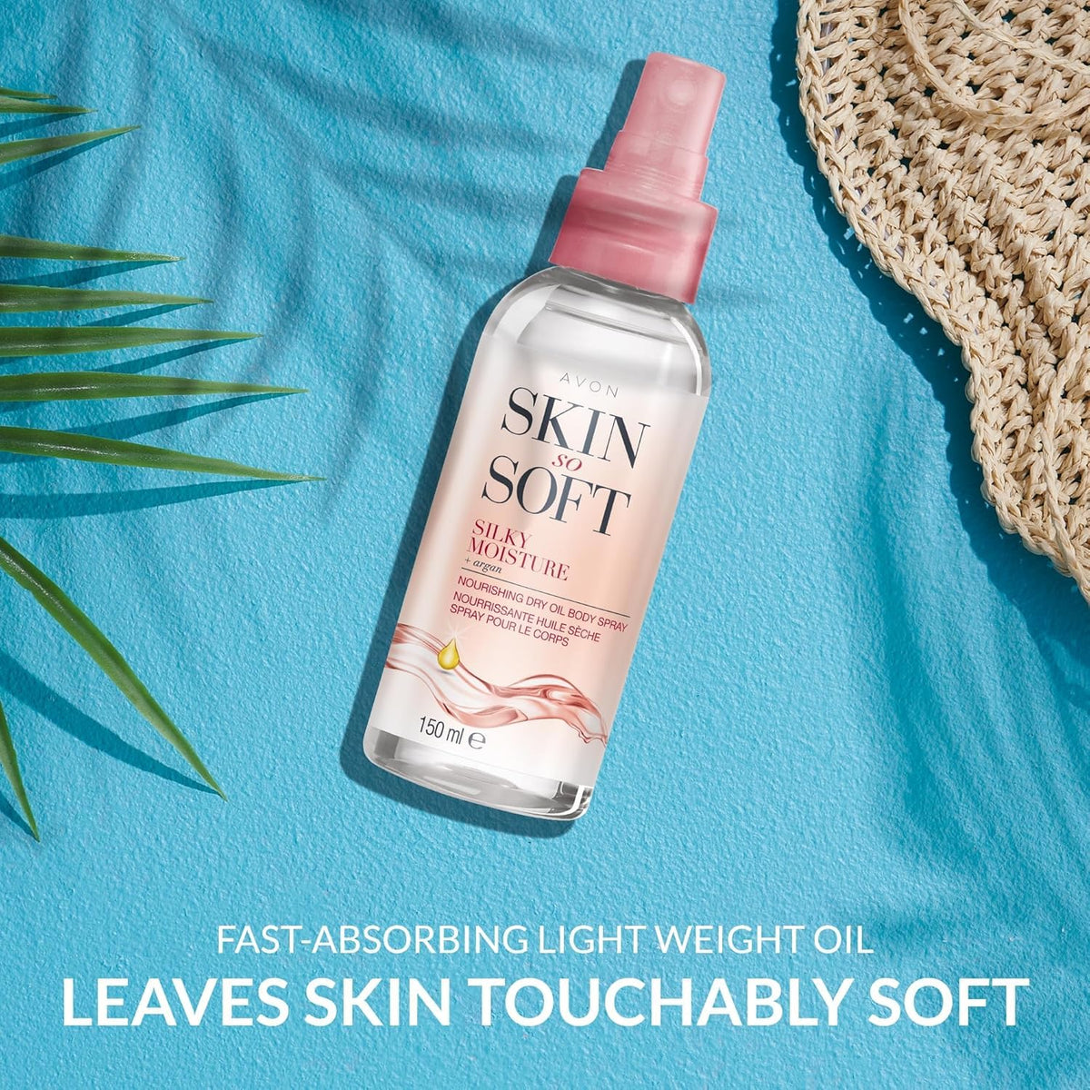 AVON SKIN SO SOFT close-up atomizer mist demonstrating easy application