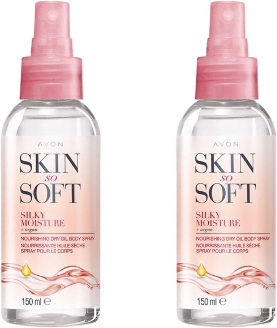 AVON SKIN SO SOFT front packaging showing argan dry oil benefits