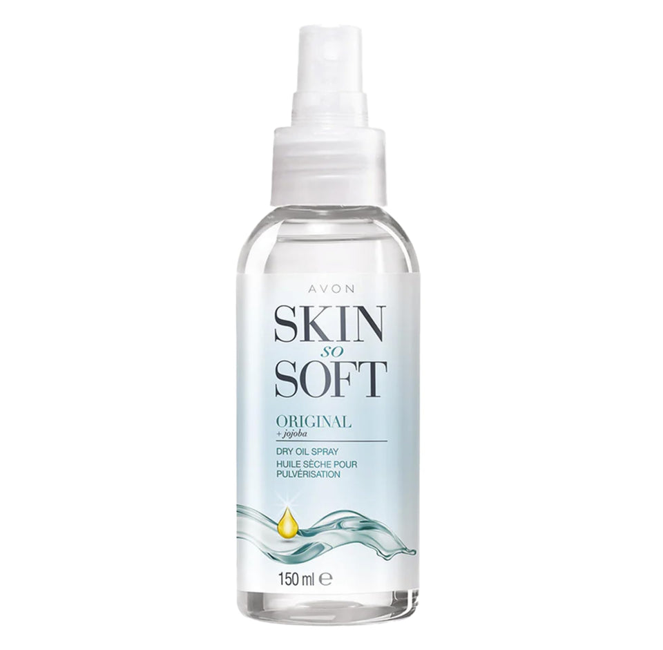 AVON SKIN SO SOFT front packaging showing bottle and label benefit