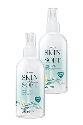 AVON SKIN SO SOFT front packaging showing dual bottles and value