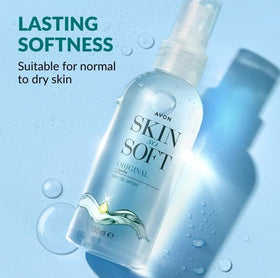 AVON SKIN SO SOFT next to jojoba seeds highlighting nourishing ingredient benefit