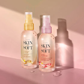 AVON SKIN SO SOFT lifestyle bathroom shelf display conveying daily convenience