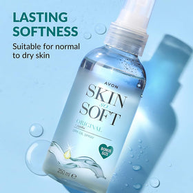 AVON SKIN SO SOFT oil texture pouring to show lightweight absorption