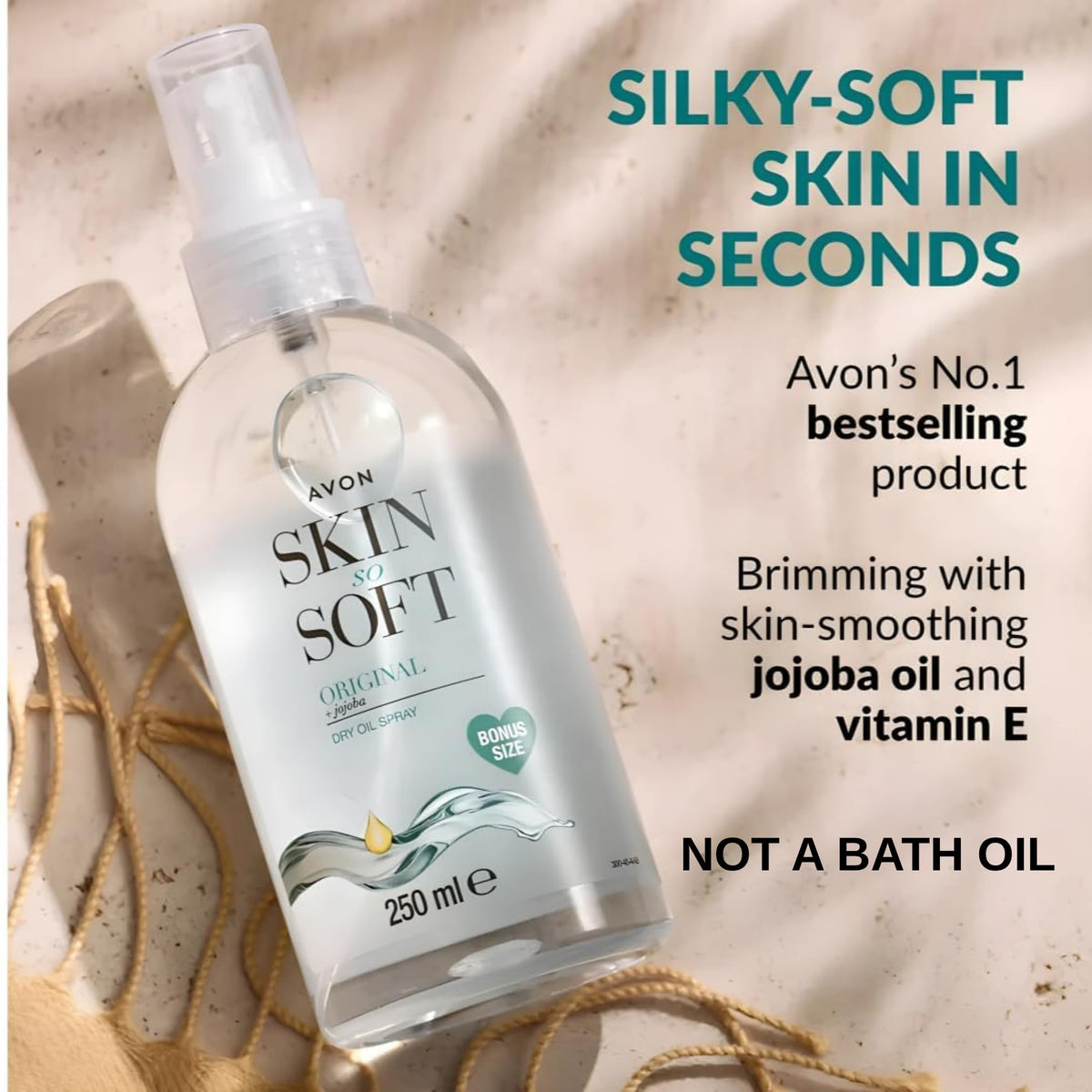AVON SKIN SO SOFT on arm application illustrating fast-drying non-greasy hydration