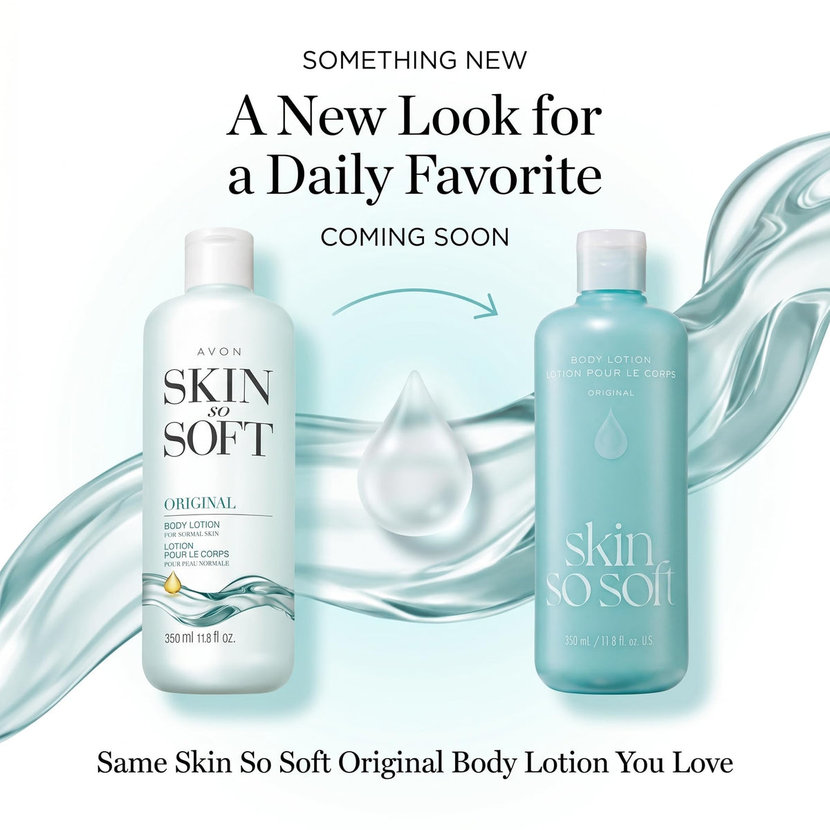 AVON Skin So Soft lotion being dispensed to hand for fast absorption benefit