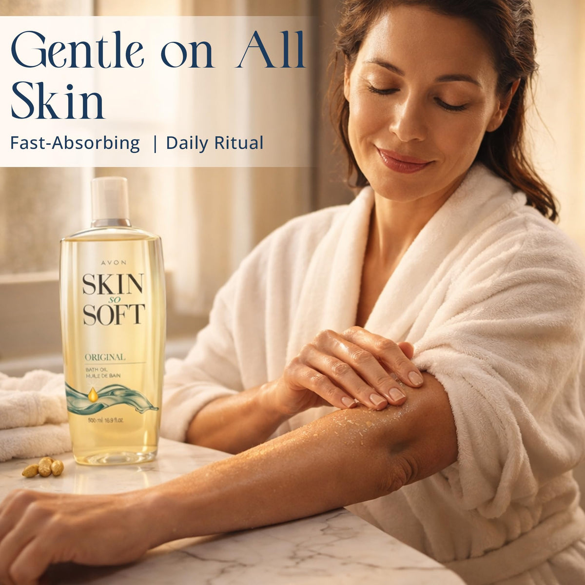 AVON bottle held by hand for scale, clarifies 16.9 fl oz size and value
