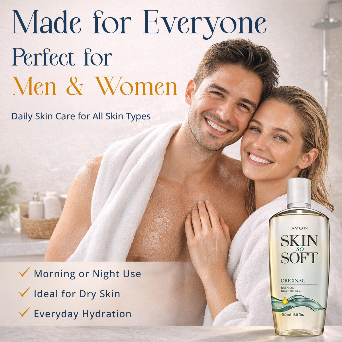 AVON oil texture on skin, illustrates silky smooth finish and softness