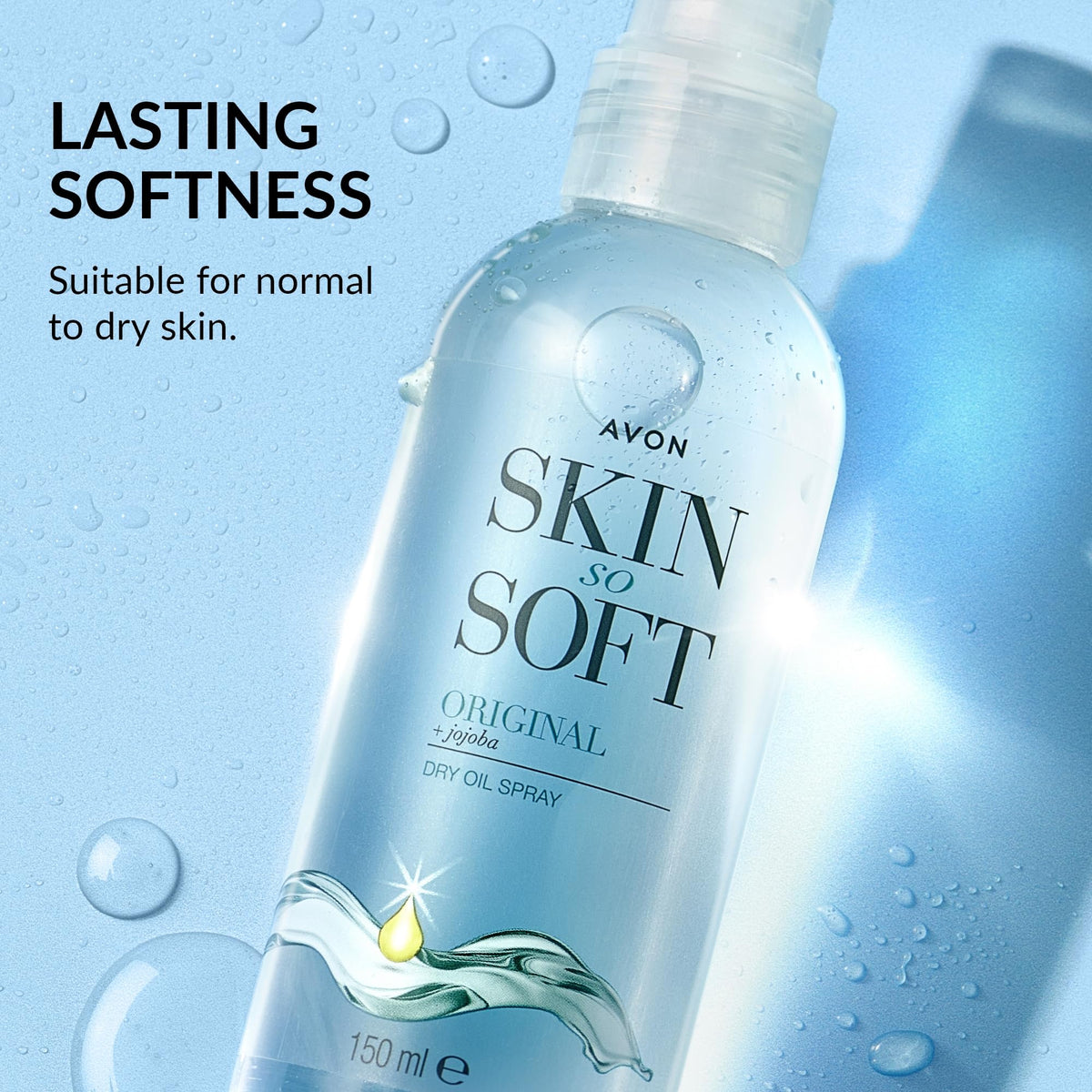 AVON SKIN SO SOFT label and ingredients panel showing jojoba oil formulation