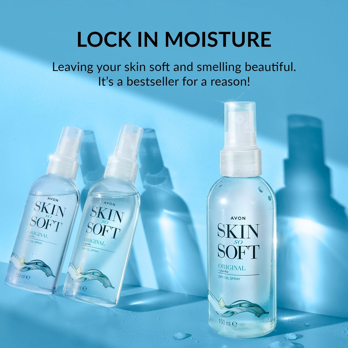 AVON SKIN SO SOFT texture on skin showing non-greasy silky finish