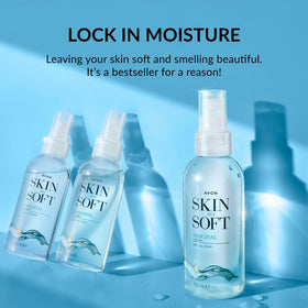 AVON SKIN SO SOFT texture on skin showing non-greasy silky finish