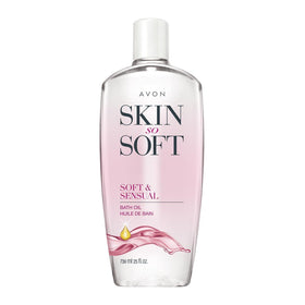 AVON front bottle shot showing Soft & Sensual and hydrating benefit