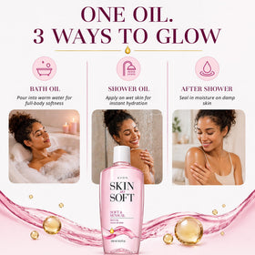 AVON bath oil droplet on skin illustrating quick absorption benefit