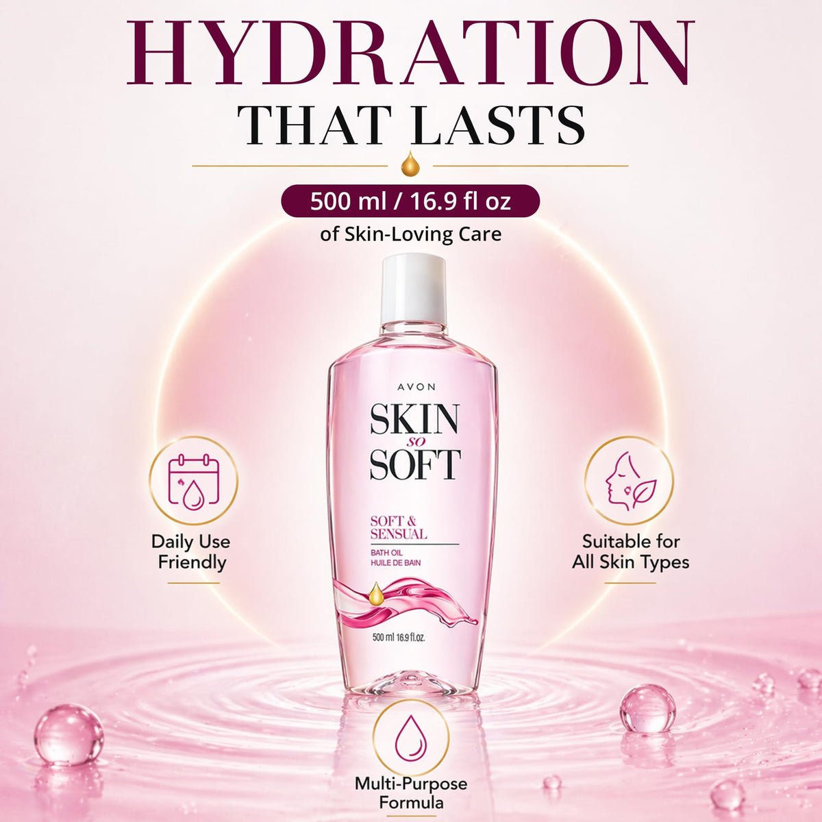 AVON bottle staged in bathroom for a relaxing self-care ritual