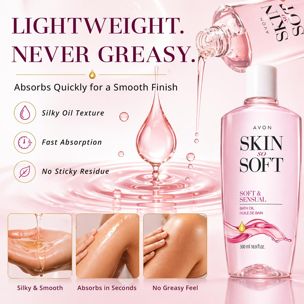 AVON 16.9 fl oz bottle next to common items showing generous size