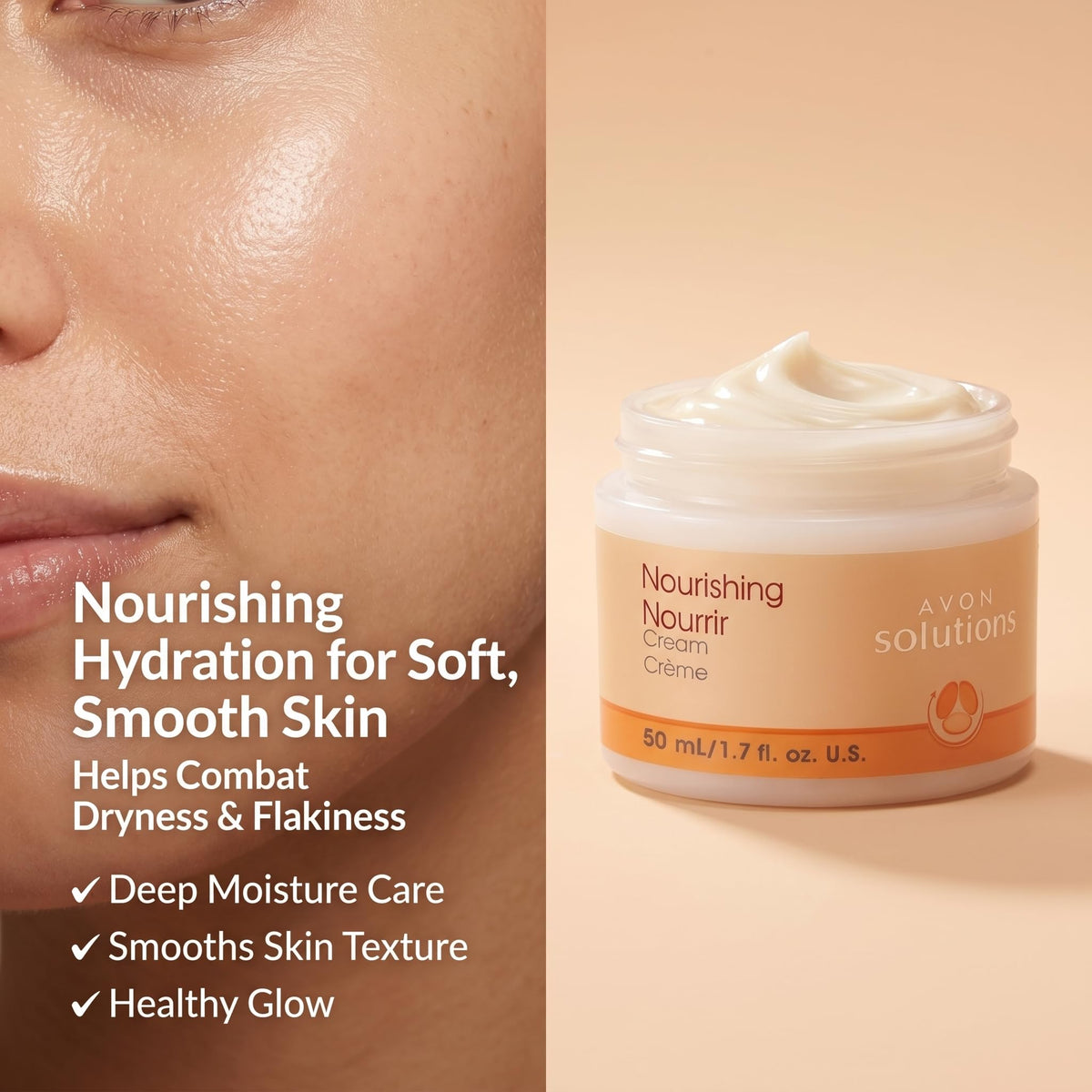 AVON cream texture close-up highlighting smooth fast-absorbing hydration