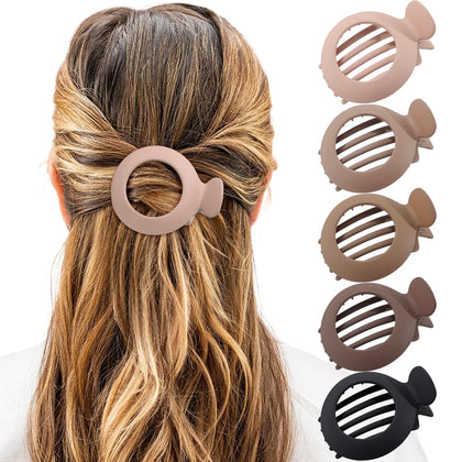 AWAYTR front view small flat claw clip showing matte neutral finish and comfortable fit