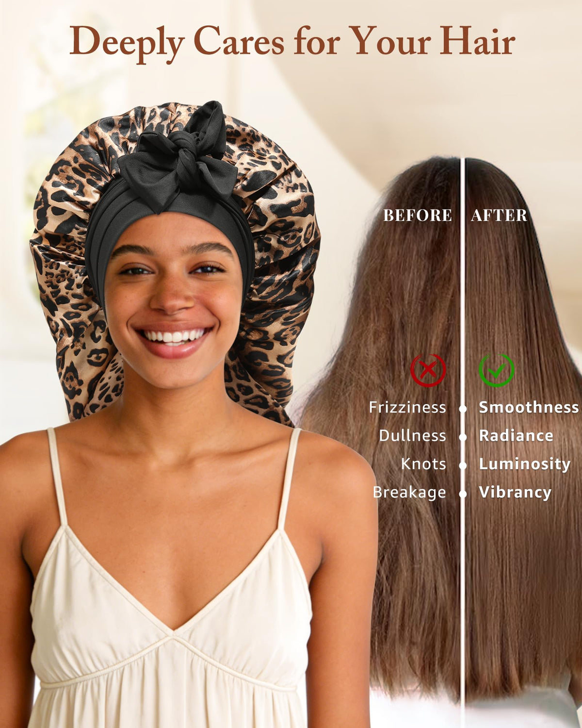 AWAYTR bonnet styled on bed in bedroom scene illustrating everyday wearability and convenience benefit