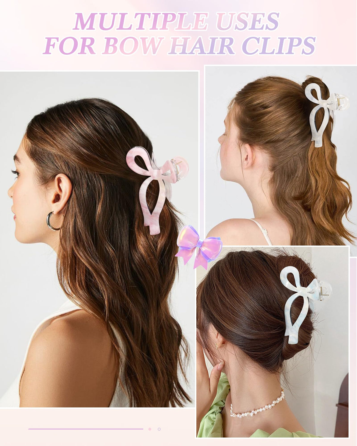 AWAYTR pastel bow clips arranged near mirror for styling inspiration