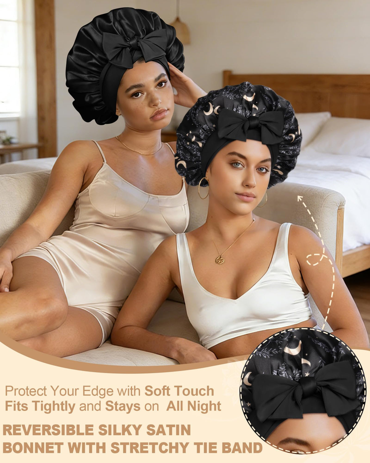AWAYTR satin bonnet inner double-layer close-up highlighting smooth protection