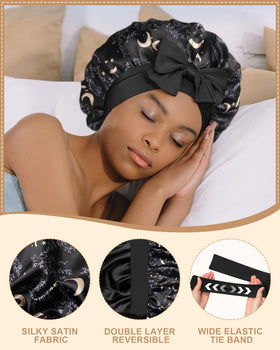 AWAYTR satin bonnet held in hand to show compact size and travel convenience